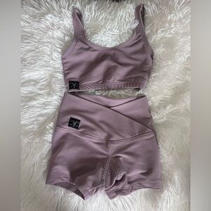 Purple Ribbed Kandi Kouture dance Bra top and Shorts Set CS
